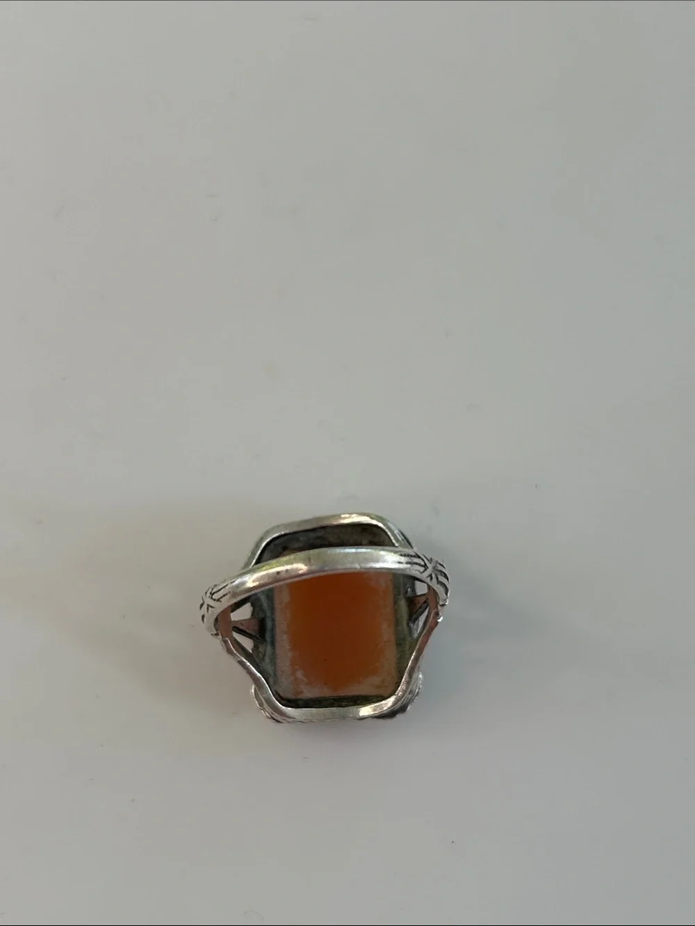 Sterling Silver Carved Shell Cameo Statement Ring | Size 5.25 | Art Deco Style